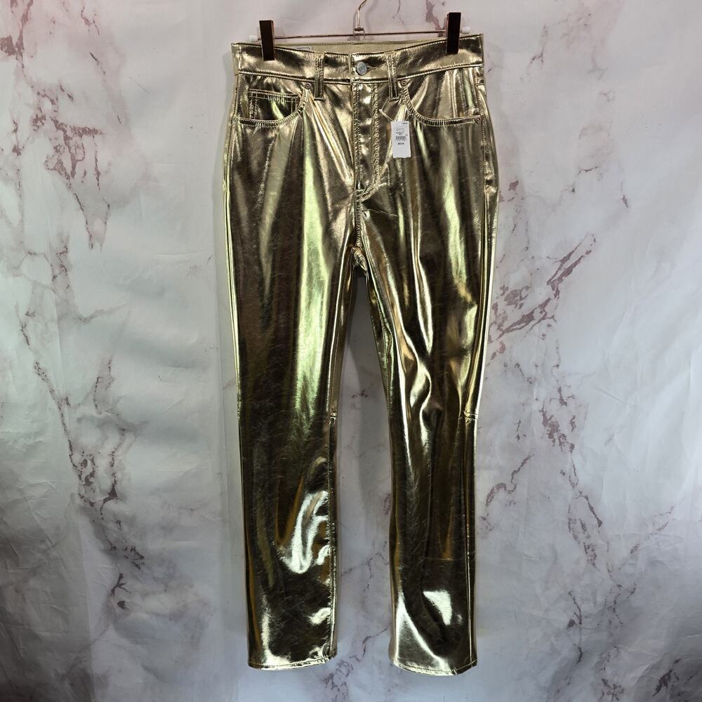 Gap Pants Womens 26 2 Gold Vintage Slim High Rise Metallic Shimmer Straight